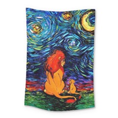 Lion Art Starry Night Van Gogh Small Tapestry by Sarkoni