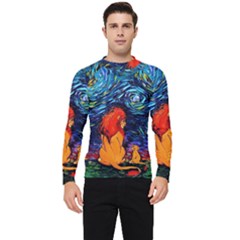 Lion Art Starry Night Van Gogh Men s Long Sleeve Rash Guard by Sarkoni