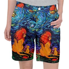 Lion Art Starry Night Van Gogh Women s Pocket Shorts by Sarkoni