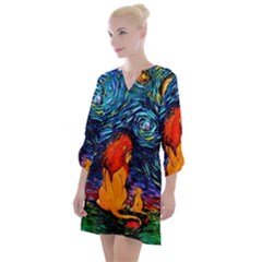 Lion Art Starry Night Van Gogh Open Neck Shift Dress by Sarkoni