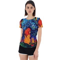 Lion Art Starry Night Van Gogh Back Cut Out Sport T-shirt by Sarkoni