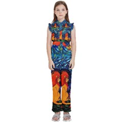 Lion Art Starry Night Van Gogh Kids  Sleeveless Ruffle Edge Band Collar Chiffon One Piece by Sarkoni