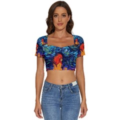 Lion Art Starry Night Van Gogh Short Sleeve Square Neckline Crop Top  by Sarkoni