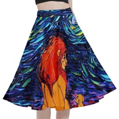 Lion Art Starry Night Van Gogh A-line Full Circle Midi Skirt With Pocket by Sarkoni