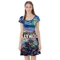 Hollywood Art Starry Night Van Gogh Short Sleeve Skater Dress by Sarkoni