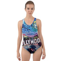 Hollywood Art Starry Night Van Gogh Cut-out Back One Piece Swimsuit by Sarkoni