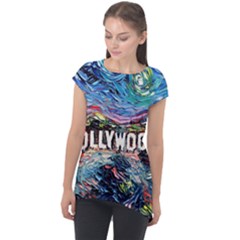 Hollywood Art Starry Night Van Gogh Cap Sleeve High Low Top by Sarkoni