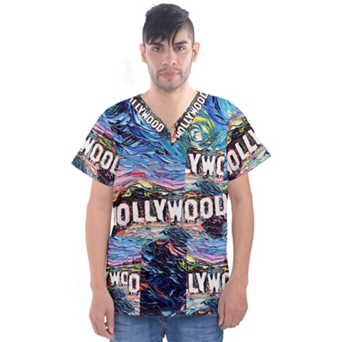 Hollywood Art Starry Night Van Gogh Men s V-neck Scrub Top by Sarkoni