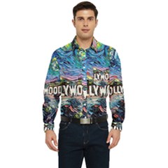 Hollywood Art Starry Night Van Gogh Men s Long Sleeve Pocket Shirt  by Sarkoni