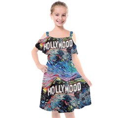 Hollywood Art Starry Night Van Gogh Kids  Cut Out Shoulders Chiffon Dress by Sarkoni