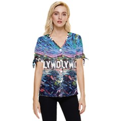 Hollywood Art Starry Night Van Gogh Bow Sleeve Button Up Top by Sarkoni