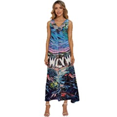 Hollywood Art Starry Night Van Gogh V-neck Sleeveless Loose Fit Overalls by Sarkoni