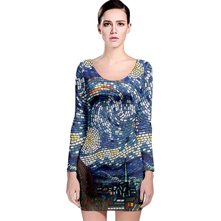 Mosaic Art Vincent Van Gogh s Starry Night Long Sleeve Bodycon Dress