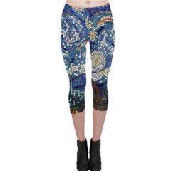 Mosaic Art Vincent Van Gogh s Starry Night Capri Leggings  by Sarkoni