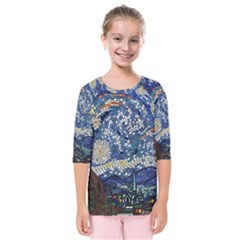 Mosaic Art Vincent Van Gogh s Starry Night Kids  Quarter Sleeve Raglan T-shirt