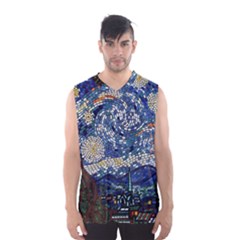 Mosaic Art Vincent Van Gogh s Starry Night Men s Basketball Tank Top by Sarkoni