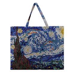 Mosaic Art Vincent Van Gogh s Starry Night Zipper Large Tote Bag by Sarkoni