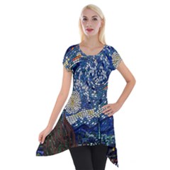 Mosaic Art Vincent Van Gogh s Starry Night Short Sleeve Side Drop Tunic by Sarkoni