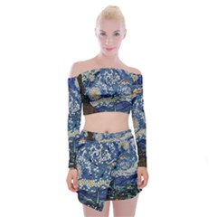 Mosaic Art Vincent Van Gogh s Starry Night Off Shoulder Top With Mini Skirt Set by Sarkoni