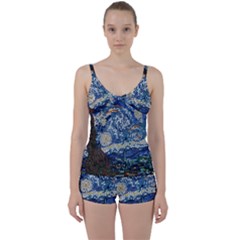 Mosaic Art Vincent Van Gogh s Starry Night Tie Front Two Piece Tankini by Sarkoni