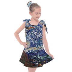 Mosaic Art Vincent Van Gogh s Starry Night Kids  Tie Up Tunic Dress by Sarkoni