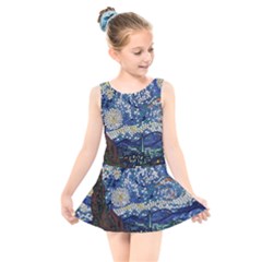 Mosaic Art Vincent Van Gogh s Starry Night Kids  Skater Dress Swimsuit by Sarkoni