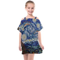 Mosaic Art Vincent Van Gogh s Starry Night Kids  One Piece Chiffon Dress by Sarkoni