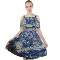 Mosaic Art Vincent Van Gogh s Starry Night Cut Out Shoulders Chiffon Dress by Sarkoni