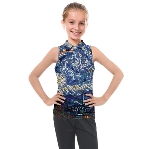 Mosaic Art Vincent Van Gogh s Starry Night Kids  Sleeveless Polo T-shirt by Sarkoni