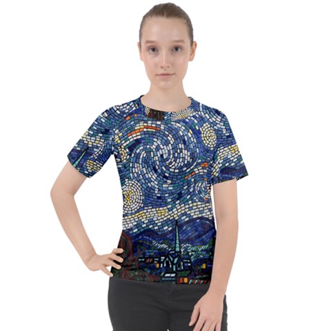 Mosaic Art Vincent Van Gogh s Starry Night Women s Sport Raglan T-shirt by Sarkoni