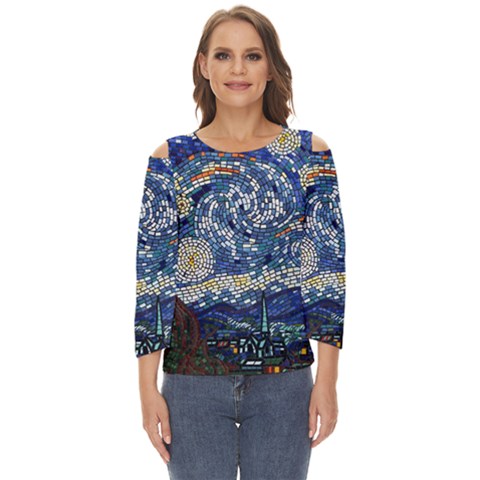 Mosaic Art Vincent Van Gogh s Starry Night Cut Out Wide Sleeve Top by Sarkoni