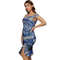 Mosaic Art Vincent Van Gogh s Starry Night Off Shoulder Ruffle Split Hem Bodycon Dress View2