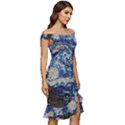 Mosaic Art Vincent Van Gogh s Starry Night Off Shoulder Ruffle Split Hem Bodycon Dress View3