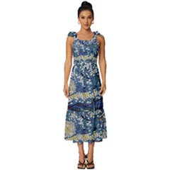 Mosaic Art Vincent Van Gogh s Starry Night Tie-strap Tiered Midi Chiffon Dress by Sarkoni