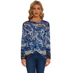 Mosaic Art Vincent Van Gogh s Starry Night Long Sleeve Crew Neck Pullover Top by Sarkoni