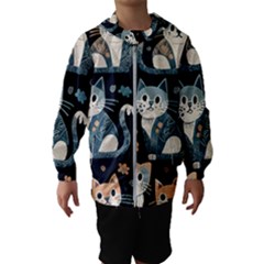 Cats Pattern Kids  Hooded Windbreaker by Valentinaart