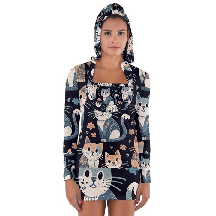 Cats pattern Long Sleeve Hooded T-shirt