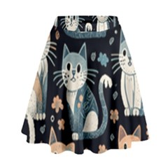 Cats Pattern High Waist Skirt by Valentinaart