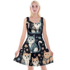 Cats Pattern Reversible Velvet Sleeveless Dress