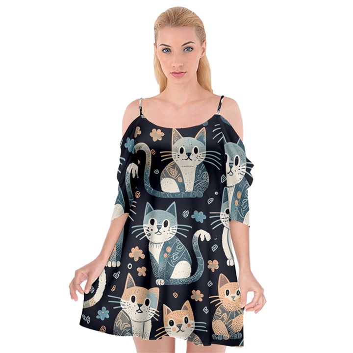 Cats pattern Cutout Spaghetti Strap Chiffon Dress