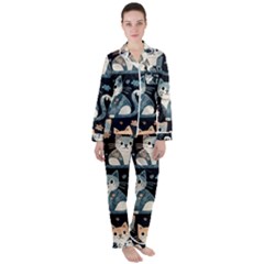 Cats Pattern Women s Long Sleeve Satin Pajamas Set	 by Valentinaart