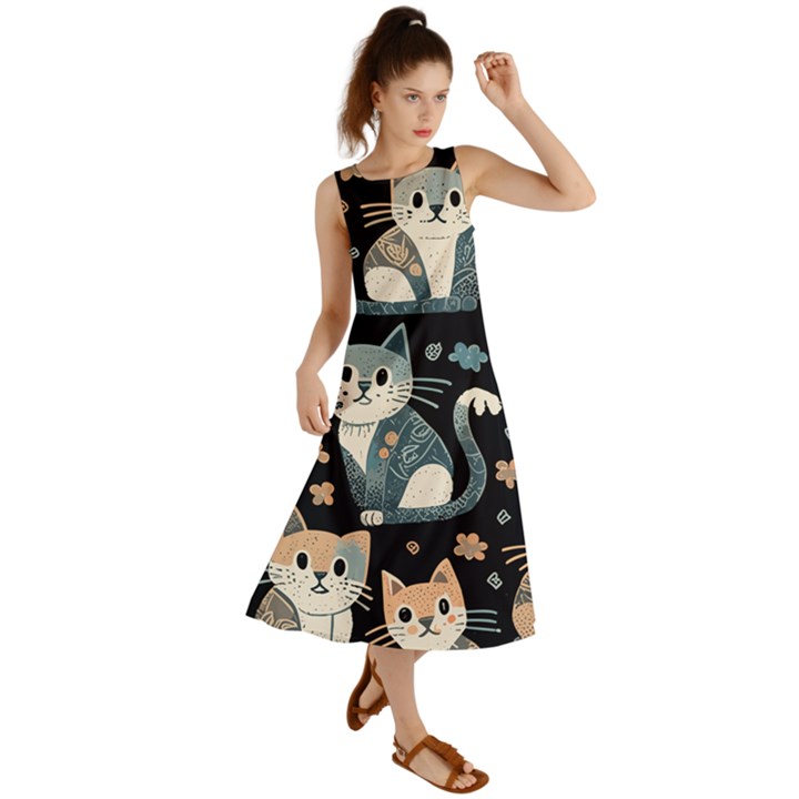 Cats pattern Summer Maxi Dress