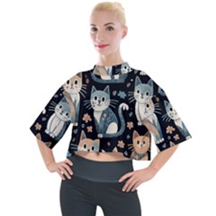 Cats Pattern Mock Neck T-shirt by Valentinaart