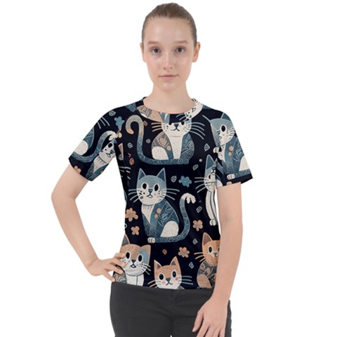 Cats Pattern Women s Sport Raglan T-shirt by Valentinaart