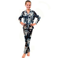 Cats Pattern Kids  Satin Long Sleeve Pajamas Set by Valentinaart