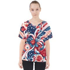 America Pattern V-neck Dolman Drape Top by Valentinaart