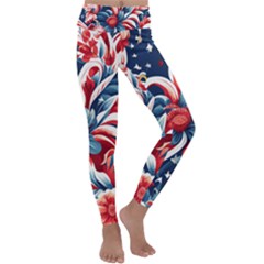 America Pattern Kids  Lightweight Velour Classic Yoga Leggings by Valentinaart