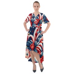 America Pattern Front Wrap High Low Dress by Valentinaart