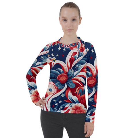 America Pattern Women s Pique Long Sleeve T-shirt by Valentinaart