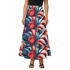 America Pattern Tiered Ruffle Maxi Skirt by Valentinaart